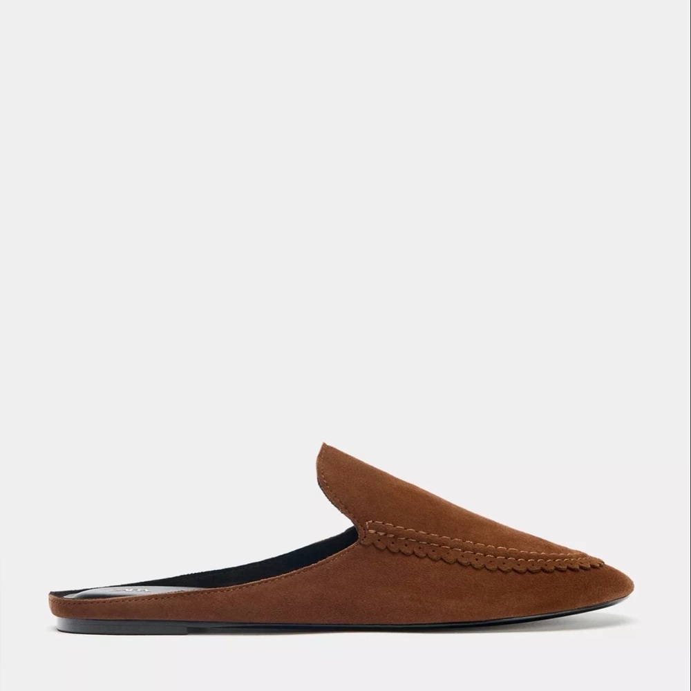 Zara SPLIT LEATHER SLINGBACK SLIPPERS